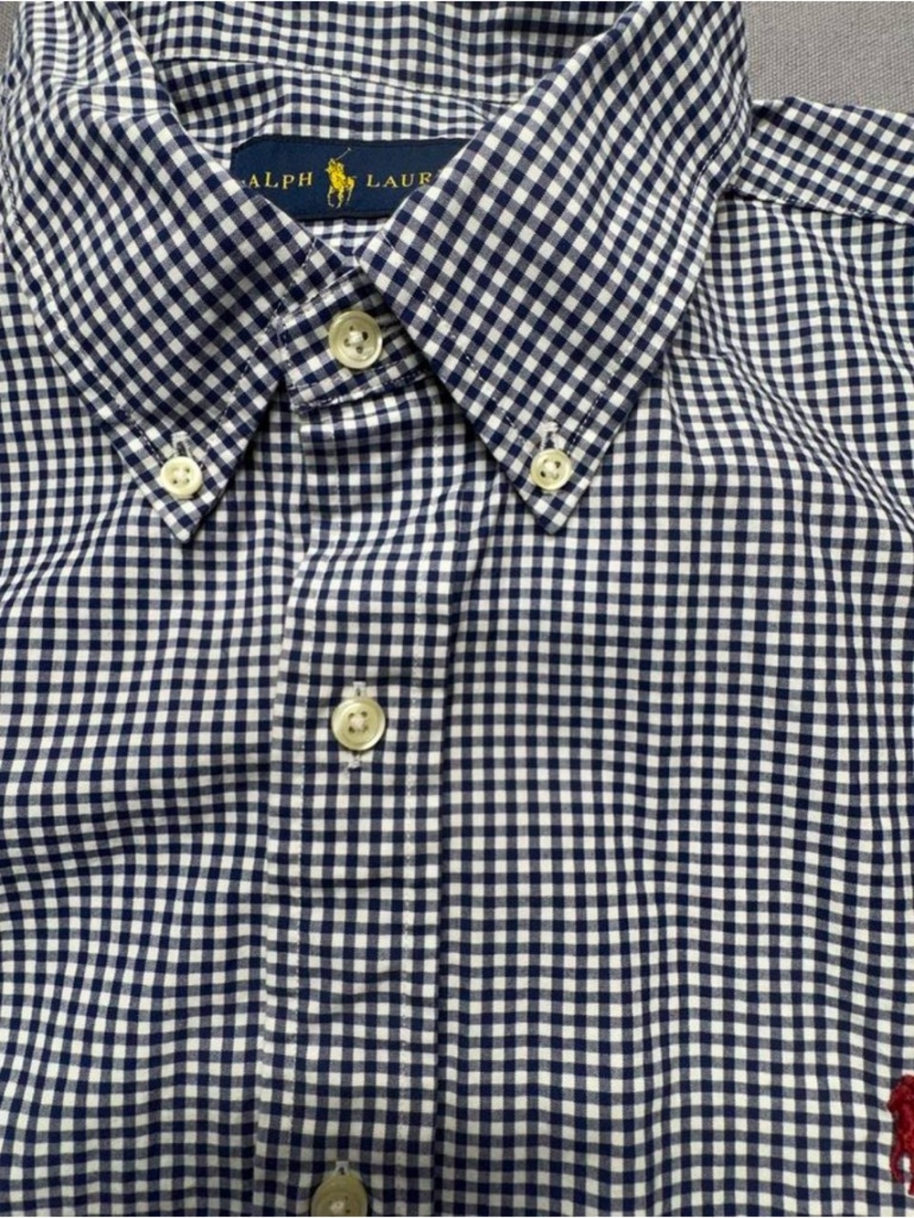 Ralph Lauren Navy and White Gingham Button-Down Shirt BK28